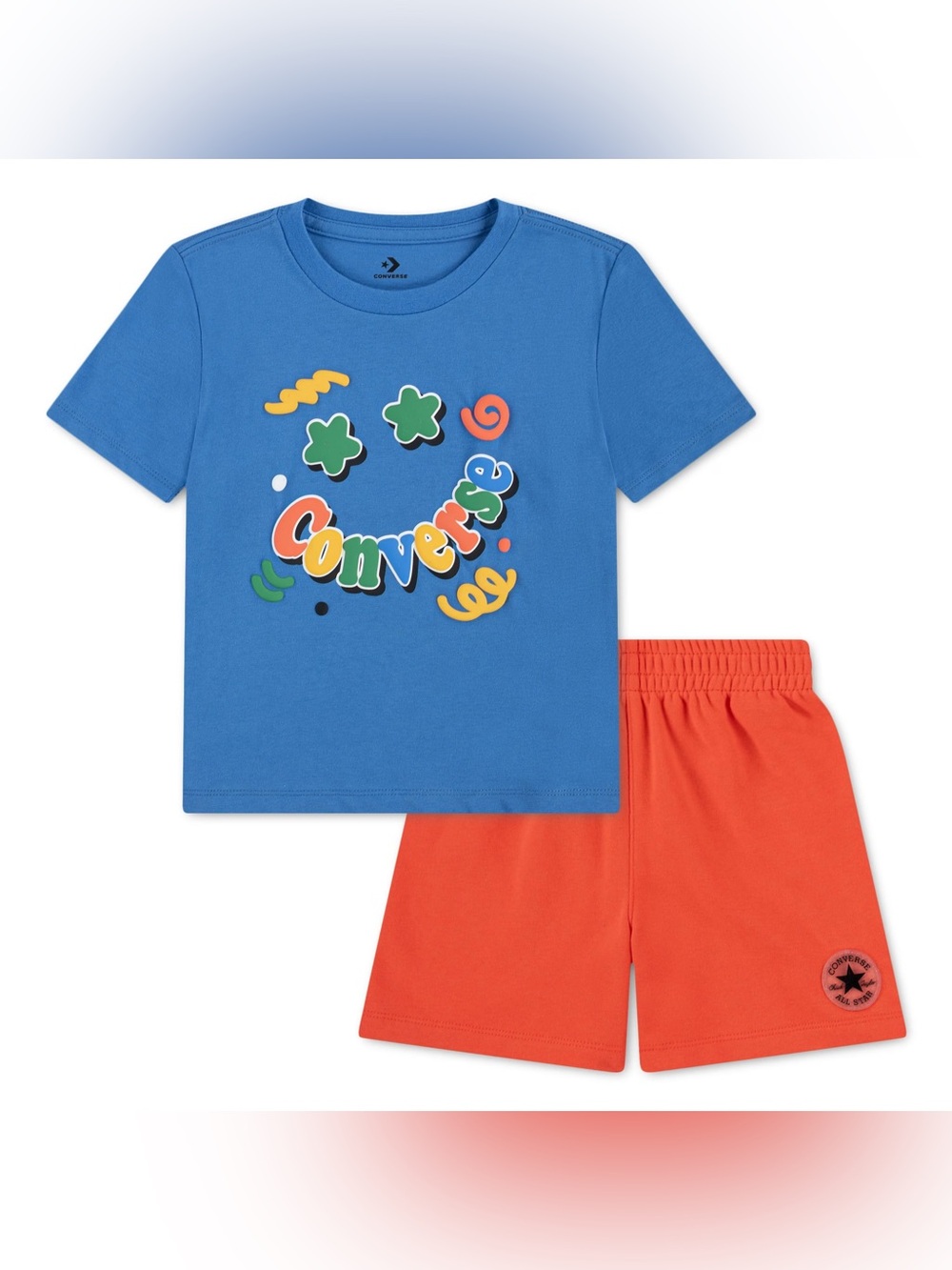 Converse Blue T-Shirt & Orange Shorts Kids Comfy Set New